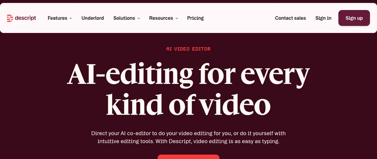 Descript interface screenshot captured by the DoWithAI editorial team