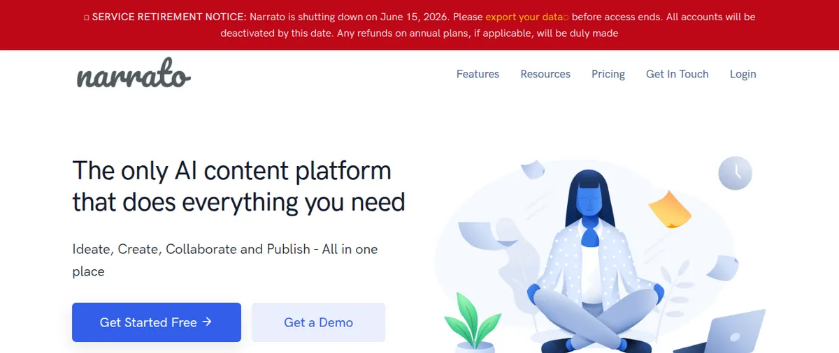 Narrato interface screenshot captured by the DoWithAI editorial team